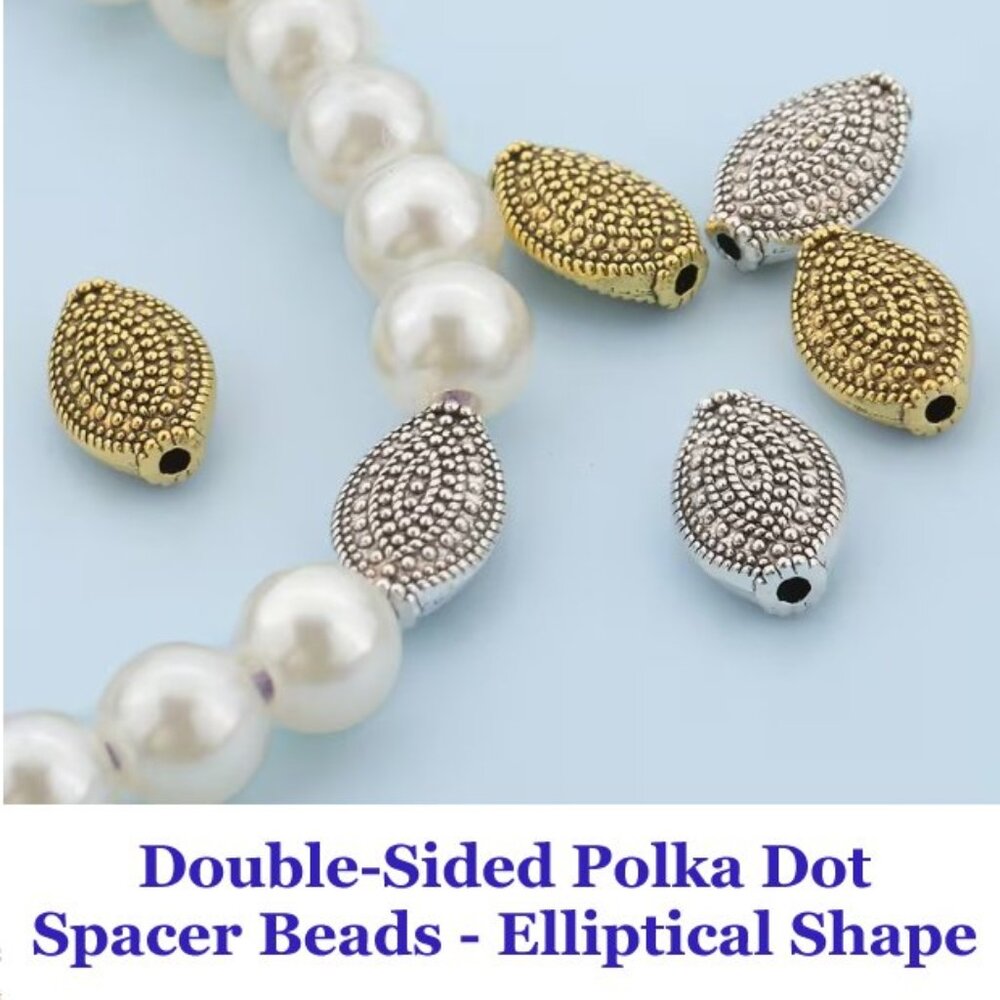 Double-Sided Polka Dot Spacer Beads - Elliptical Shape  10 Gold & 10 Silver